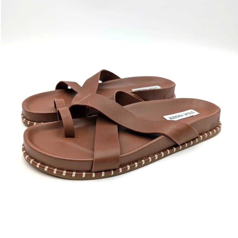 Steve Madden Viena Slide Sandals Open Toe Women's Brown Leather Size US9M EU39.5